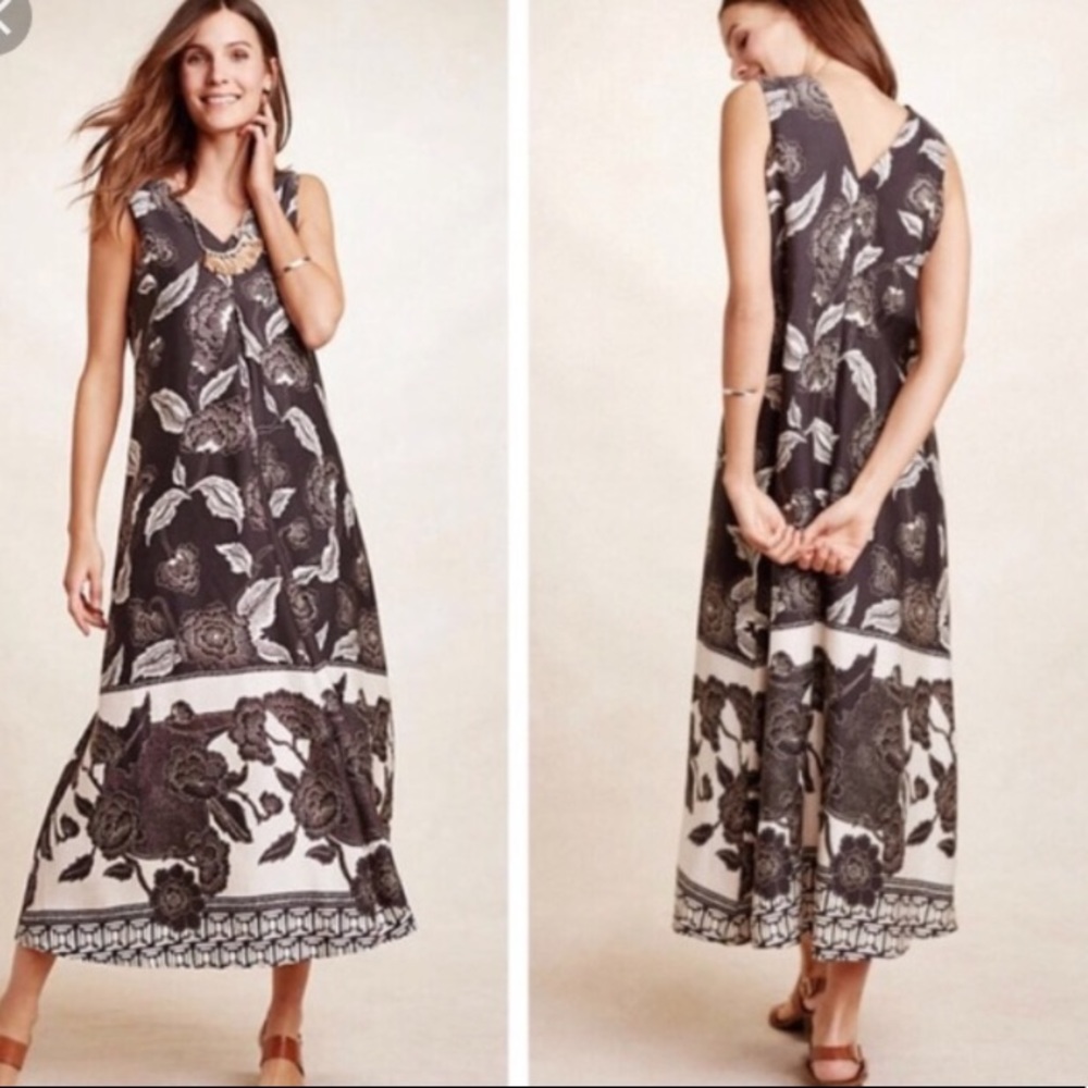 Anthropologie Floreat black and white floral dress size L